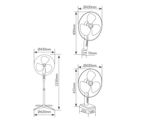 NIAROS KURELI Ventilator 3U1, PODNI, ZIDNI I STONI, PREČNIK 43CM, 45W, BELI - Img 2