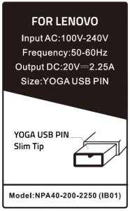 NPA40-200-2250 (IB01) Gembird punjac za laptop 40W-20V-2.25A, USB Yellow PIN (Alt=IB04)