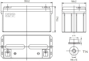NPP NPG12V-65Ah, GEL BATTERY, C20=65AH, T14, 350*168*179*179, 18,3KG, Light grey - Img 1
