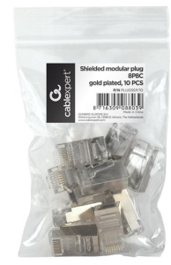 PLUG5SP/10 Gembird shielded modular 30u gold plated LAN konektor CAT5 FTP SFTP RJ45 (pak.10kom) - Img 1