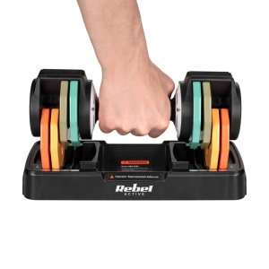 REBEL ACTIVE Podesivi set liveno-gvozdenih bučica sa automatskim sistemom par 2x5 kg korak 1 kg RBA-2334 - Img 4