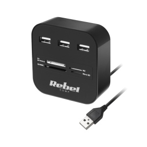 REBEL USB Hub 2.0 razdelnik sa 3 porta i čitačem memorijskih kartica KOM1020 - Img 3