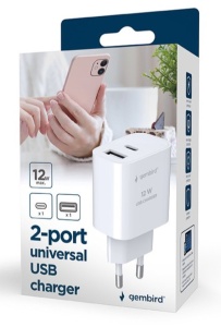 TA-UC-2AC12-01-BK Gembird USB punjac, 2-port USB-A+ USB-C, 2.4 A, Black - Img 2