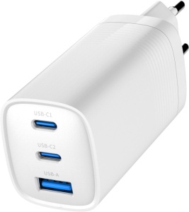 TA-UC-PDQC65-01-W Gembird 3-port 65W GaN USB PowerDelivery fast charger, white - Img 3