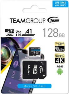TeamGroup MICRO SDXC 128GB ELITE, UHS-I U3 V30 A1, 100/50MB/s +SD Adapter TEAUSDX128GIV30A103 - Img 1
