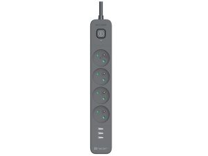 TRACER Produzni kabl 1.5m 4 uticnice sa 3 USB porta sa prenaponskom zastitom i prekidacem grafit TRALIS47026