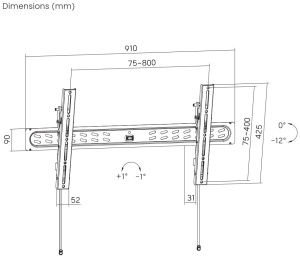 WM-95T-PRO-01 Gembird TV nosac, PRO tilt VESA max 80x40cm, 43-95 max.50kg - Img 2