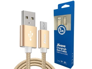 Xwave Kabl USB2.0 na Micro USB 2M,2A,aluminium,upleteni,zlatni - Img 1