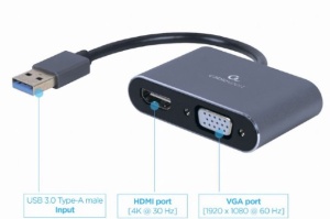 A-USB3-HDMIVGA-01 Gembird USB to HDMI + VGA display adapter, space grey - Img 3