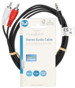 CAGL22200BK15, Stereo audio kabl 3,5 mm muški, 2x RCA muški, Niklovani, 1,50 m, Crni