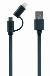 CC-USB2-AMLM2-1M USB charging combo cable iPhones 8-pin + Micro USB, black, 1m FO - Img 2