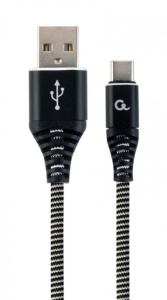 CC-USB2B-AMCM-2M-BW Gembird Premium cotton braided Type-C USB charging -data cable,2m, black/white - Img 1