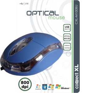 Connect XL Miš optički, 800dpi, USB, plava boja - CXL-M100BU - Img 1