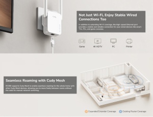 Cudy RE300, N300 Mesh Wi-Fi Range Extender,2.4 GHz Wi-Fi Speed, 300 Mbps - Img 3