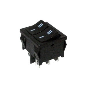 Dupli crni prekidač 21x22mm 2pola/6pinova