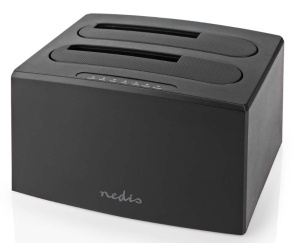 HDDUDB3210BK Nedis USB 3.2 DUPLI docking station za 2.5/3.5 SATA hard diskove, Kloniranje max 8TB - Img 1