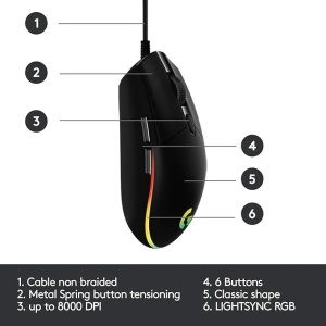 Miš žični gaming Logitech G102 Lightsync crni 910-005823