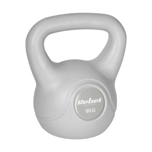 REBEL ACTIVE Girja rusko zvono kettlebell sa gumenom oblogom, 8 kg, siva boja, model RBA-2322G-08
