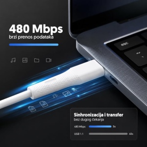 USB-C na USB-C silikonski kabel, PD60W, 1m - Img 2
