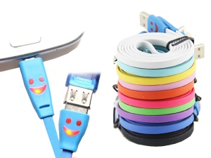 USB flat color kabl 1m, led smile Crna,Bela,Crvena,Plava,Zelena,Žuta,Naran.,Ljubič.,Pink,Roze - Img 1