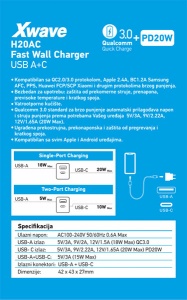 Xwave H20AC 20w Brzi ZIDNI punjač za mobilne,tablete, usb-C usb-A ,CRNI - Img 2