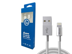 Xwave Kabl USB IPHONE 2M 3A,lightning aluminium,upleteni srebrni - Img 1