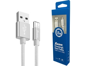 Xwave Kabl USB2.0 na Micro USB 1.2M,2A,aluminium,upleten srebrni - Img 1