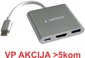 A-CM-HDMIF-05 ** Gembird TYPE-C TO HDMI + USB3.0 + PD ALUMINIUM (alt.A-CM-HDMIF-02-SG 735) - Img 1