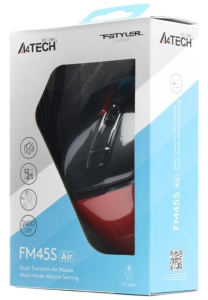 A4-FM45S AIR A4Tech Fstyler opticki mis 125-1000Hz/1000-2400Dpi, 108mm, Silent, 7-but, USB, Red/blk