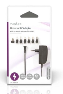 ACPA003 Universal AC Power Adapter 24W, 9-24V DC 1.80m 1.0-1.5A 6plug(s) Black