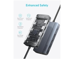 ANKER USB-C Data Hub, 8u1, Triple Display, PD 85W doking stanica siva