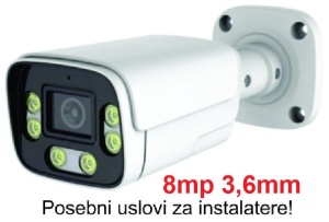 CAM-IP8MP-HAQ60D GMB kamera 8mp P6SLite 3.6mm-F1.4 Starlight POE IP66 Dual LED 6xIR+6xFull Color MIC - Img 1