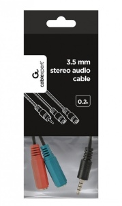 CCA-417 Gembird 2x 3.5 mm(slusalice i mikrofon) adapter na 1x 3.5mm(4 pin) cable, 0.2 m crni - Img 1