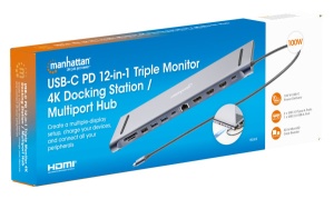 Docking station Manhattan 12in1 USB-C 100W-2xHDMI/DP/GLAN/3xUSB/USB-C 190305 - Img 2