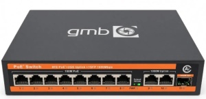 GMB POE FS1010PS1 Switch, IEEE802.3af/at, 8 PoE 10/100M, 2 UP-link 100/1000M +1 SFP port,52V 120W, 3