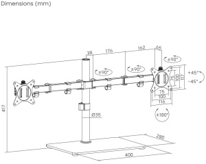 MS-D2ST-01 Gembird Podesivi stoni drzac za dva monitora, tilt, 17-32 max.2x9kg - Img 2