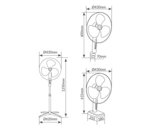 NIAROS KURELI Ventilator 3U1, PODNI, ZIDNI I STONI, PREČNIK 43CM, 45W, CRNI - Img 3
