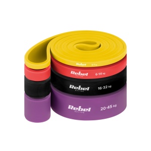 REBEL ACTIVE Set lateks traka za vežbanje Power Band PLs-2, otpor 4-45 kg, 4 traka u setu, model RBA-3000-S4