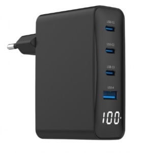 TA-UC-PDQC100LCD-01-BK Gembird 4-port 100W GaN USB fast charger, LCD, black - Img 2