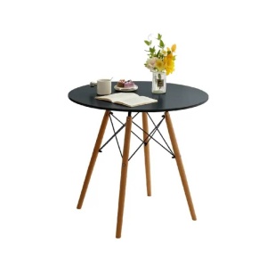 Trpezarijski okrugli sto 90 cm sa drvenim nogarima Skandi crni Lemon 25-KS002