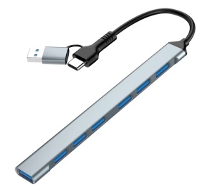 UHB-ACM-U3P1U2P6-01 Gembird 7-port USB hub (1x USB 3.2 + 6x USB 2.0), USB-A + USB-C, silver