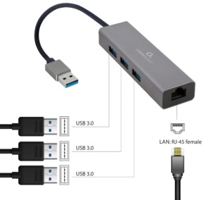 A-AMU3-LAN-01 Gembird USB AM Gigabit network adapter with 3-port USB 3.0 hub - Img 2