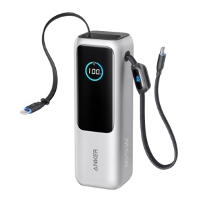 ANKER 25000mAh, 165W, sa ugrađenim USB-C kablom na izvlačenje, Power Bank za laptop srebrni