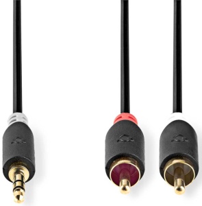 CABW22200AT100 Stereo audio kabl 3,5 mm muški, 2x RCA muški, Pozlaceni, 10,0 m, Antracit - Img 2