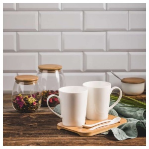 DAJAR DJ45581 PORCELANSKI SET 2 ŠOLJE SA DASKOM OD BAMBUSA - Img 3