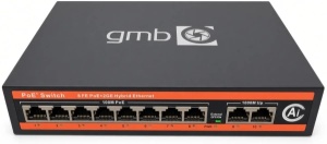 GMB POE -FS1010PG Switch, IEEE802.3af/at, 8 PoE 10/100M, 2 UP-link 100/1000M , 52V 120W, 30W/PoE, VL