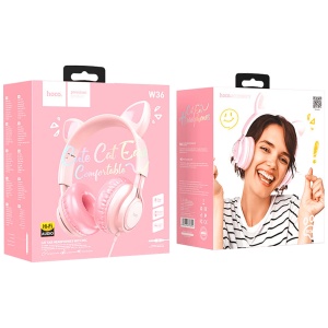 hoco. Slušalice sa mikrofonom, 3.5mm utikač, 1.2m kabel - W36 slušalice Mačje uši,Pink - Img 2