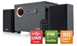 Microlab M105R Aktivni drveni zvucnici 2.1 10W RMS(5W, 2x2.5W) SD, USB,FM, daljinski, 3.5mm - Img 3