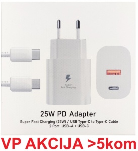 NPA-AC44 ** Gembird QC3.0 brzi punjac USB-A+ USB-C, + kabl USB-C, 25W DC 5V/3A ili 9V/2,77A (679) - Img 1