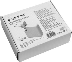 NPA-AC8D Gembird laptop 67W, kabl 2m USB-C to USB-C, 5V/3A,9V/3A,12V/3A,15V/3A,20V/3.35A
